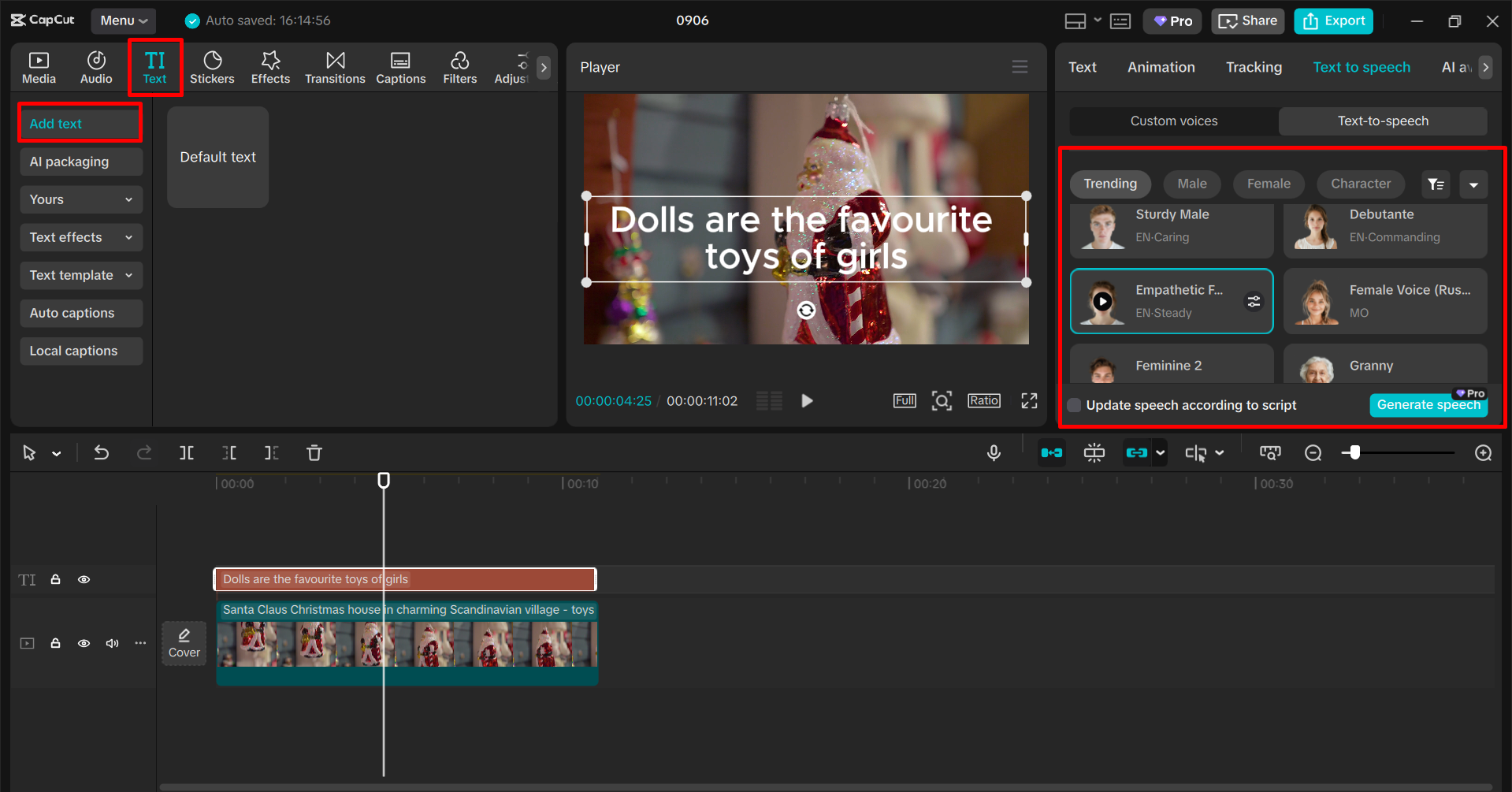 Converting text to voice in the CapCut desktop video editor
