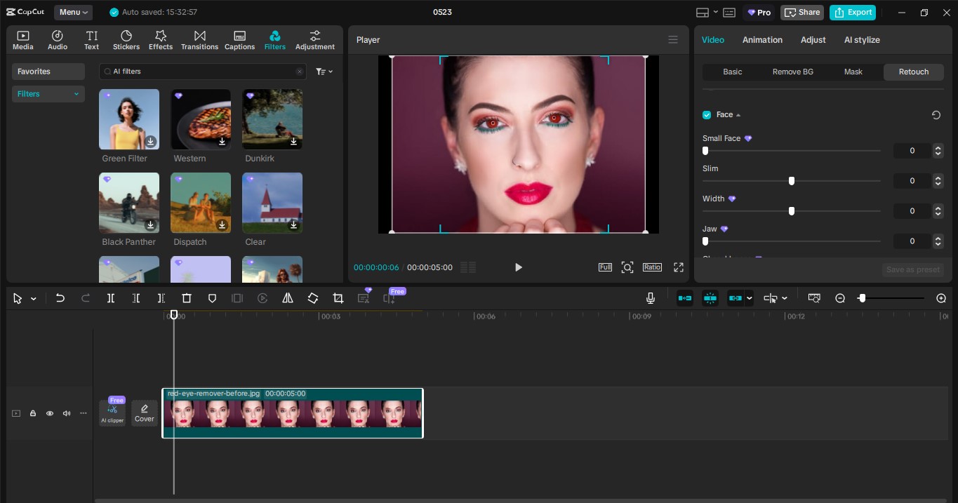Interface do editor de vídeo para desktop CapCut -