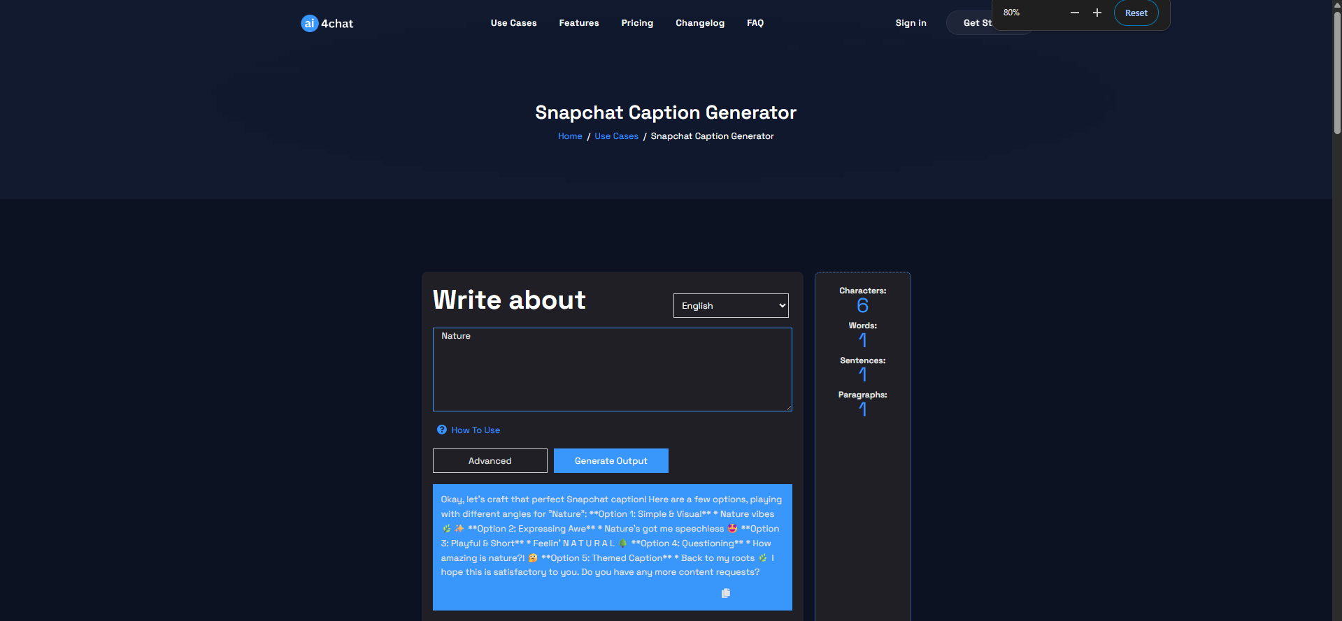 Interfaccia di AI4Chat - il generatore di testo Snapchat più apprezzato