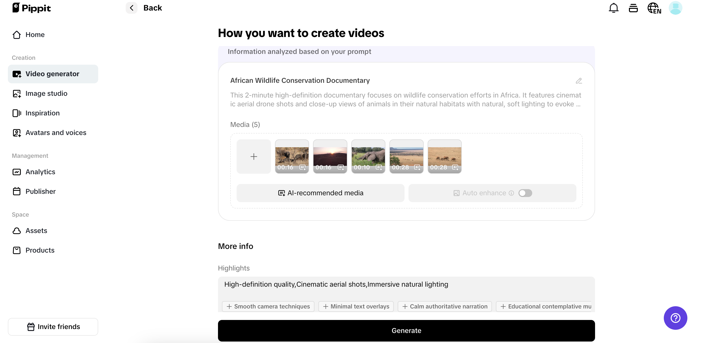 Customize settings for your documentary