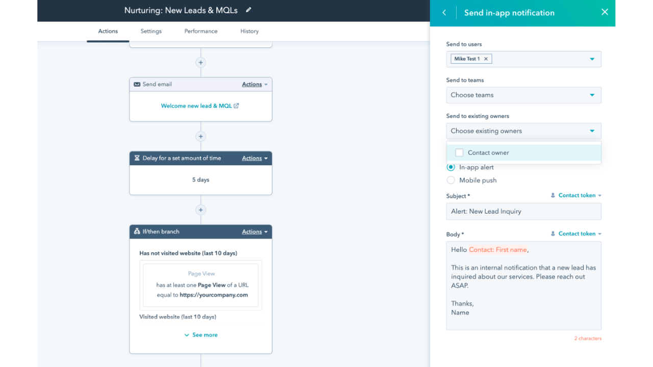 HubSpot's interfacae