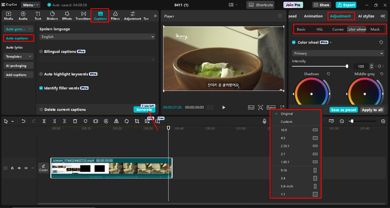 Pinipino ang screen recording sa CapCut desktop video editor