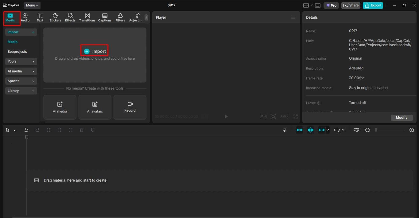 Importer une vidéo dans l' CapCut éditeur vidéo de bureau