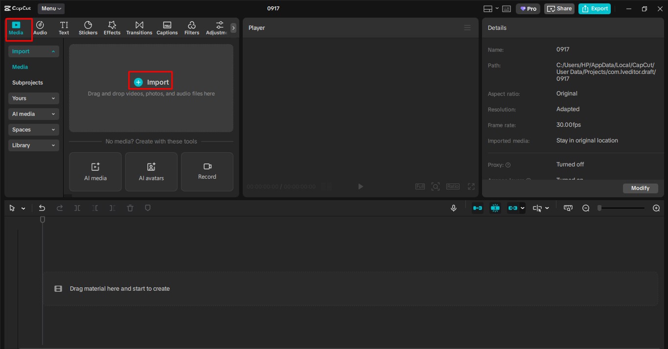 Import video into the CapCut desktop video editor