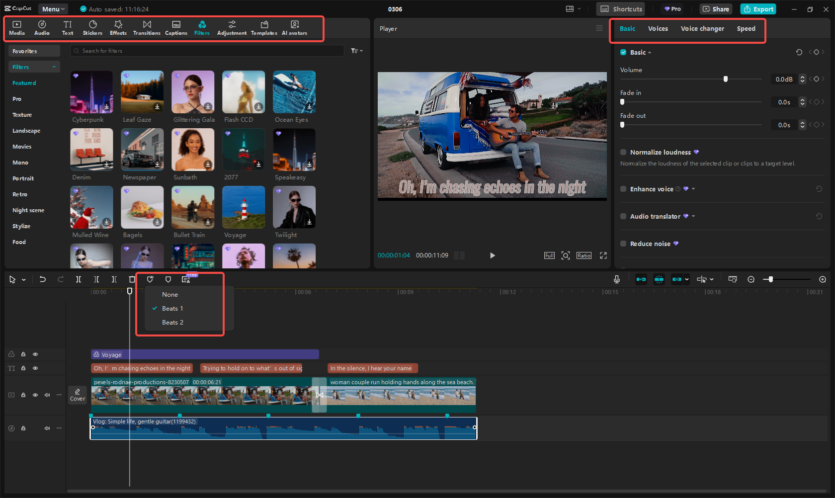 Editing the music video in CapCut