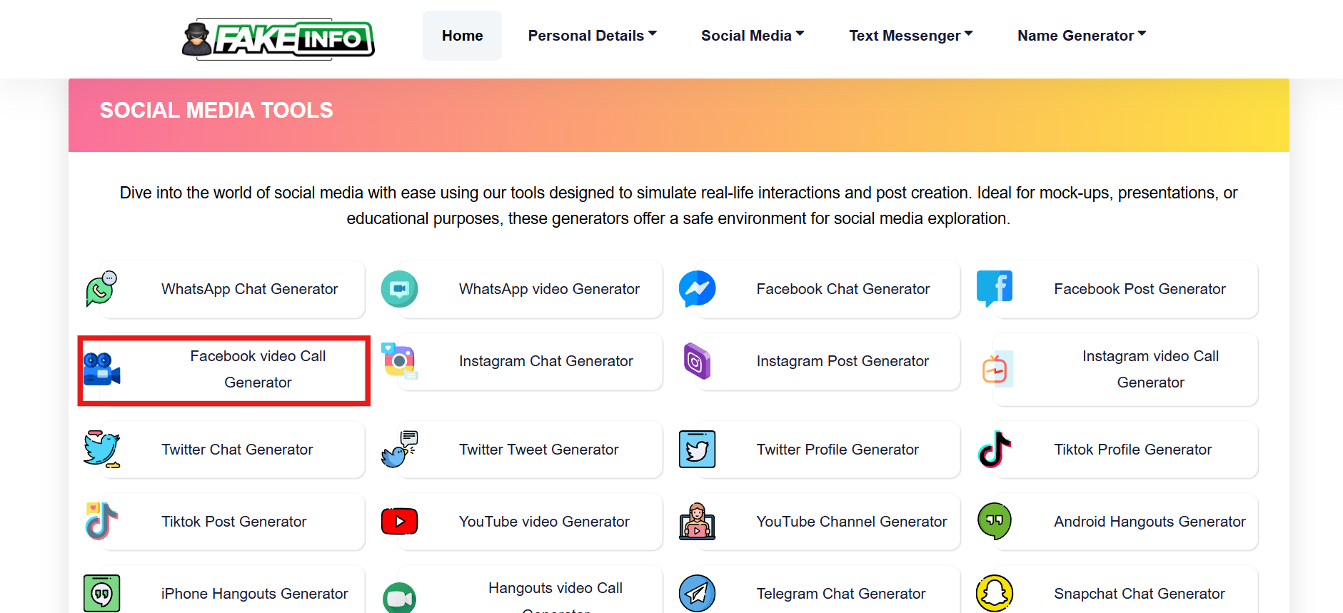 Piliin ang Facebook video call generator