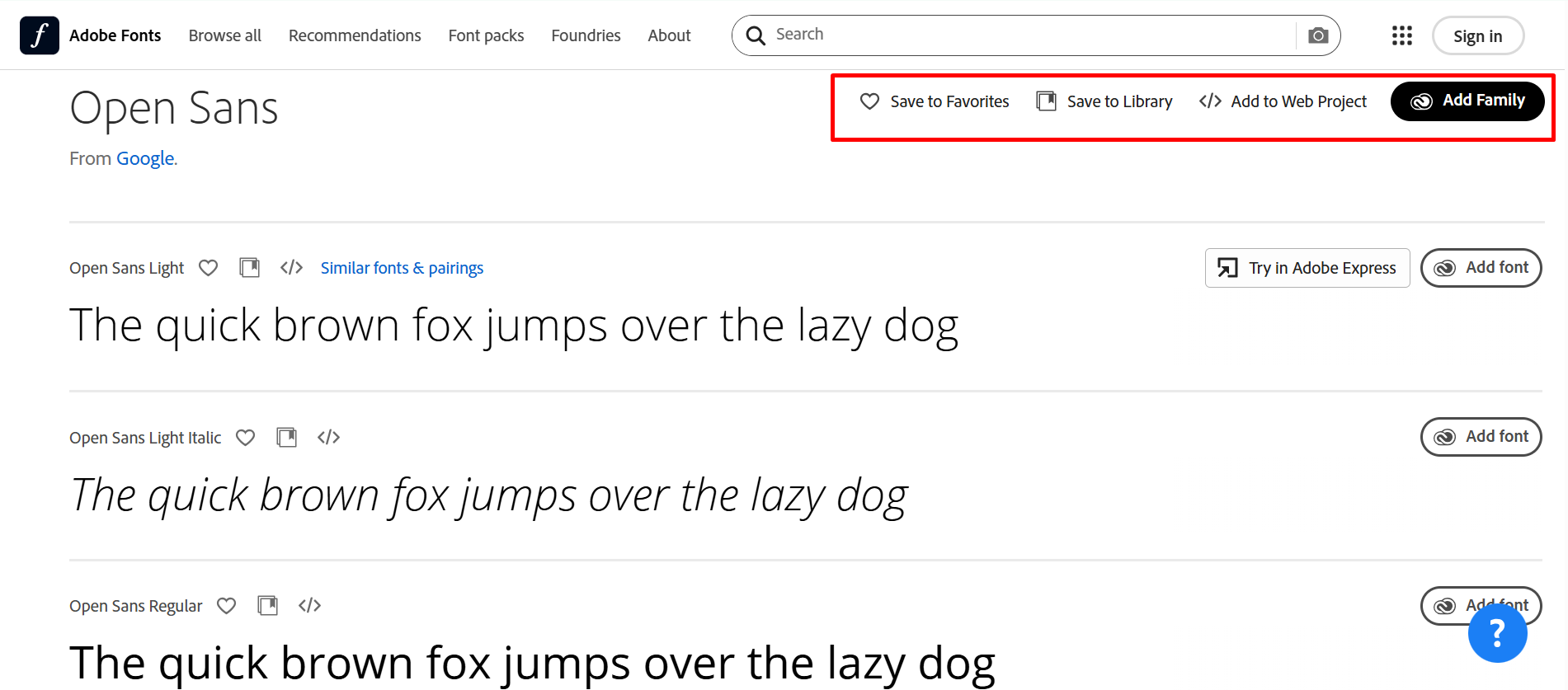 ค้นหาแบบอักษร Sans แบบเปิดและเปิดใช้งานในแบบอักษร Adobe