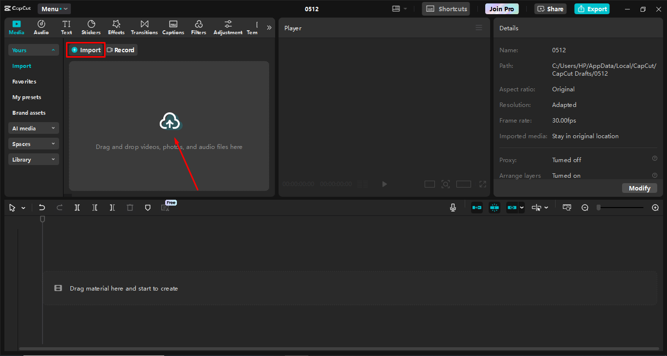Téléchargement de l'audio dans l' CapCut éditeur vidéo de bureau