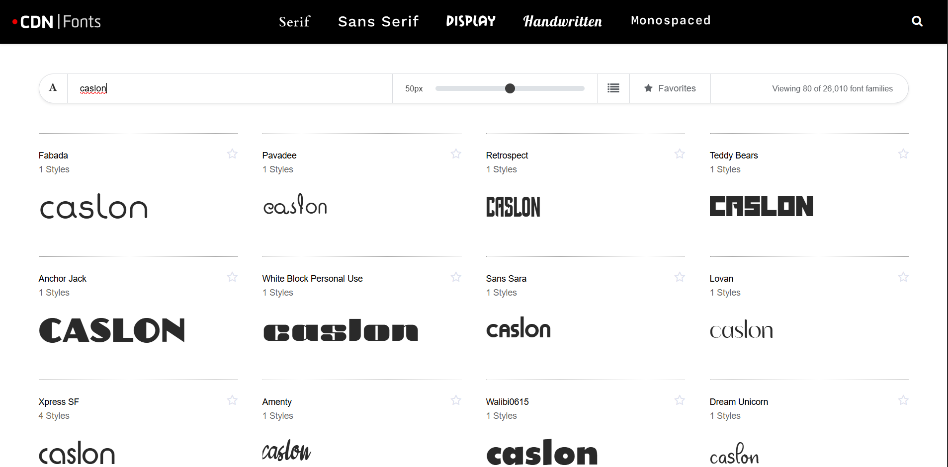 Antarmuka CDNFonts - situs aman untuk mengunduh font Caslon