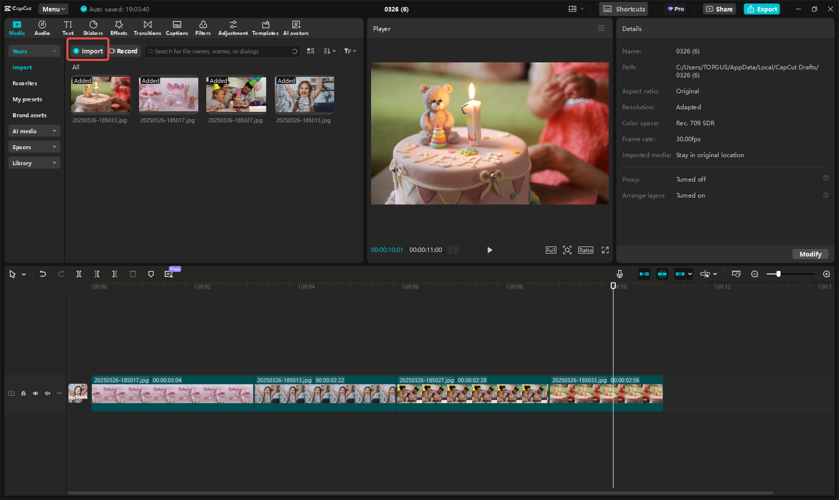 Import your birthday pictures and music