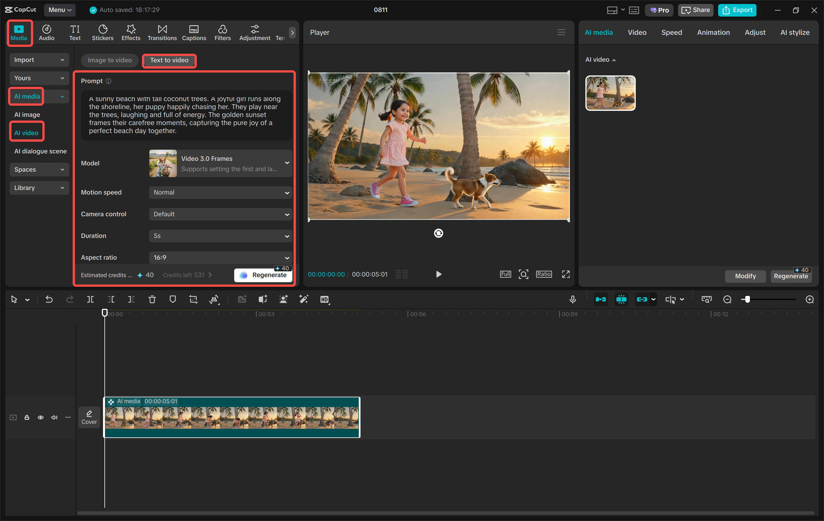 Converting text to video using CapCut desktop video editor