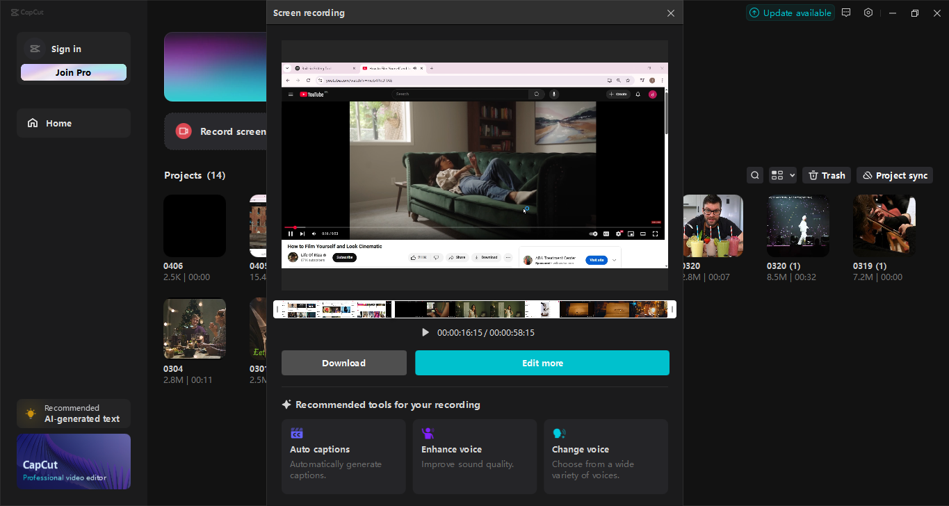 Interface of the CapCut desktop video editor