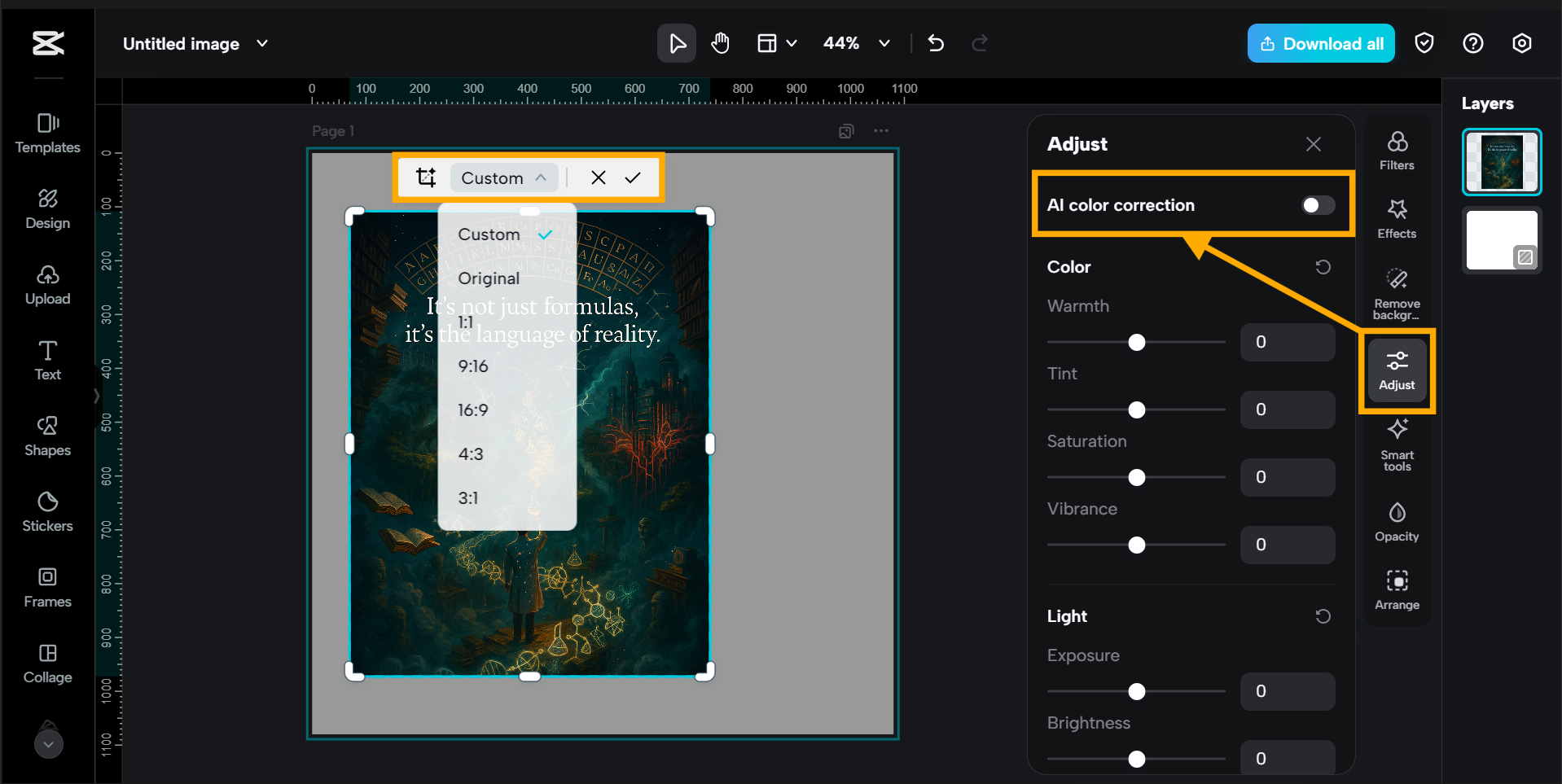 Adjusting exposure, contrast, and shadows in CapCut — raw photo editor workflow