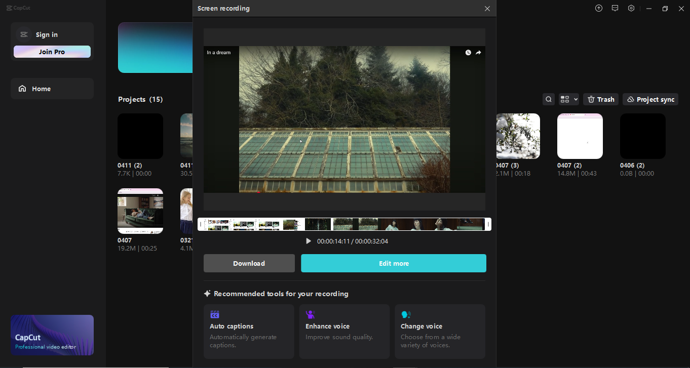 Editing interface of CapCut desktop video editor - the best tool for GIF screen capture