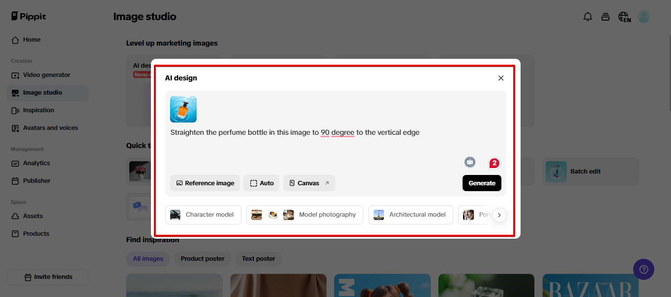 Straightening image in Pippit