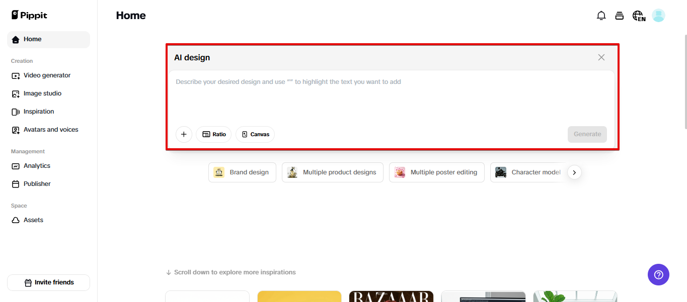 AI design tool on Pippit