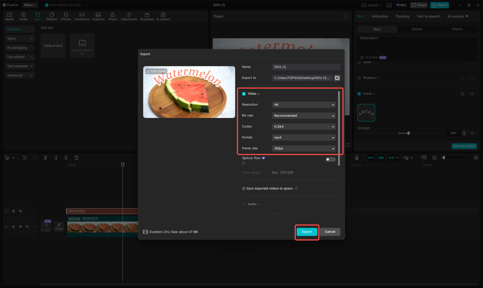 Export the file