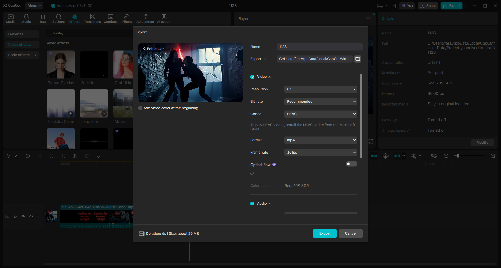 Export your overlay image video on the CapCut PC