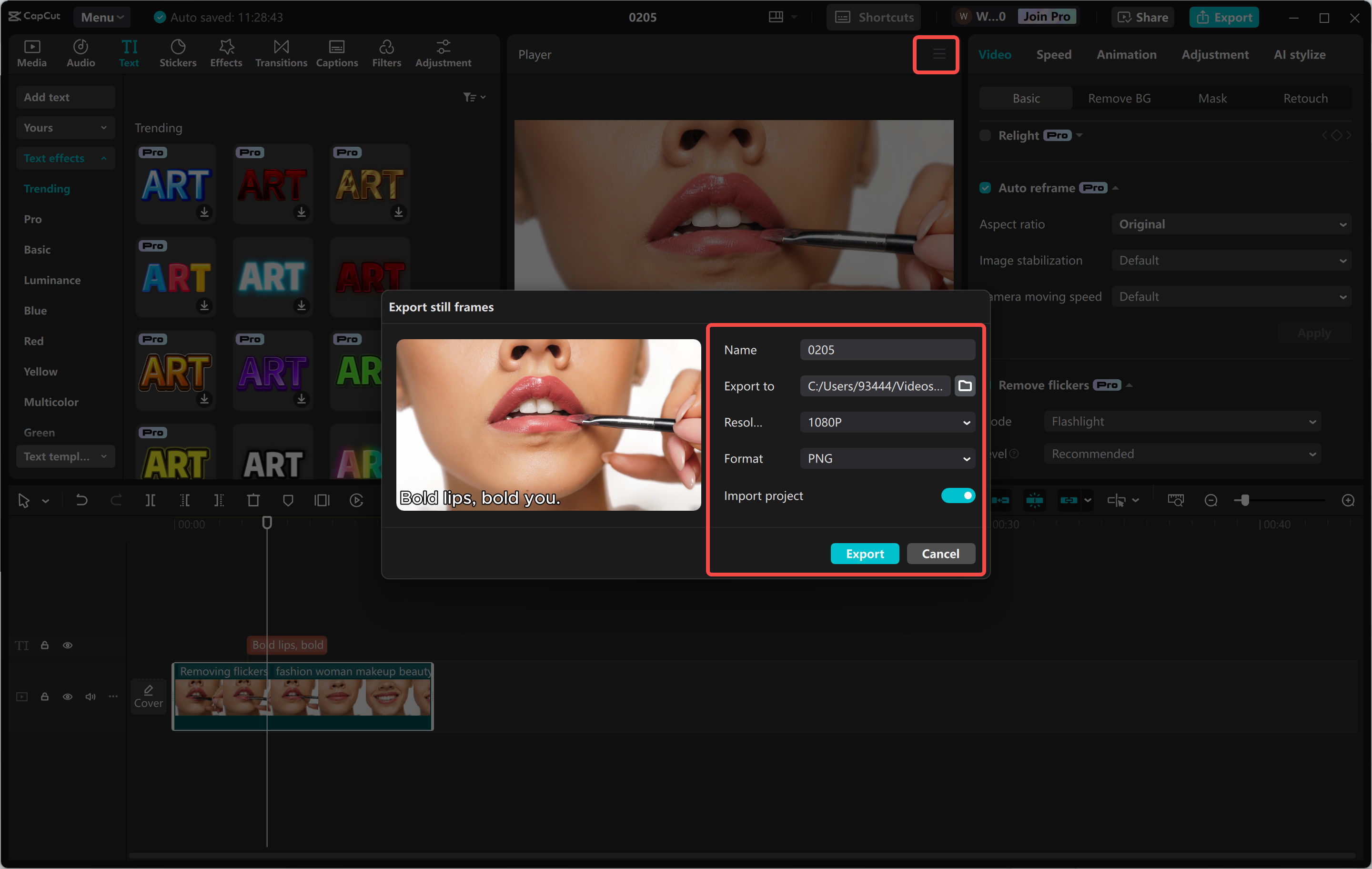 Export videa z editoru videa pro stolní počítače CapCut