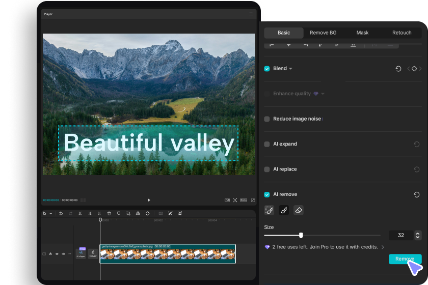 Removing text from an image using CapCut's AI text remover