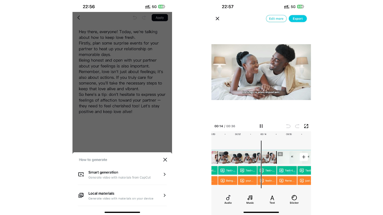 CapCut App's Script to Video - Generate with Smart Generation - input your script