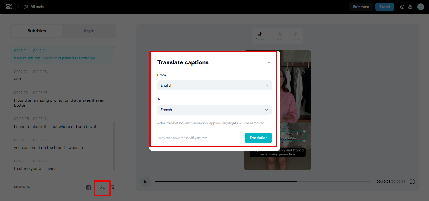 ตัวแปลคำบรรยายของ CapCut Web