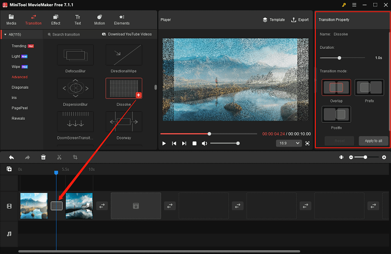 Una transizione dissolvente in Premiere Pro che migliora le immagini