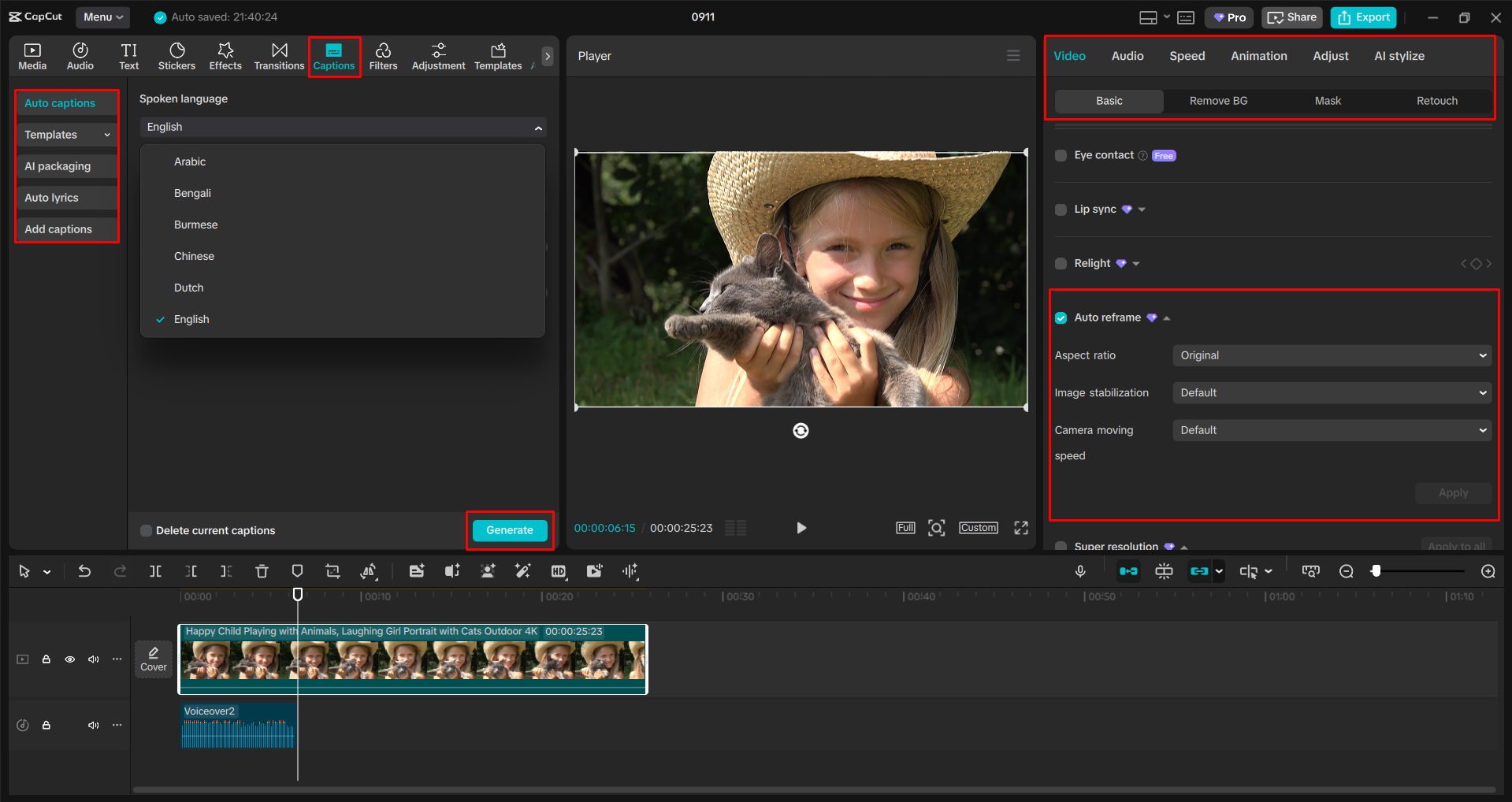 Editing a video with the CapCut desktop video editor