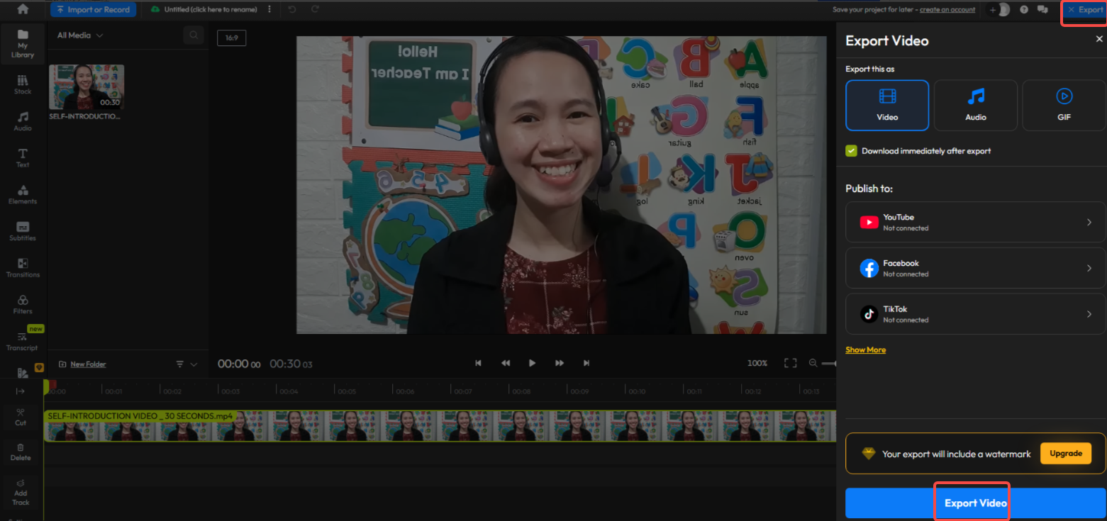 Finalize and export the video from Flixier