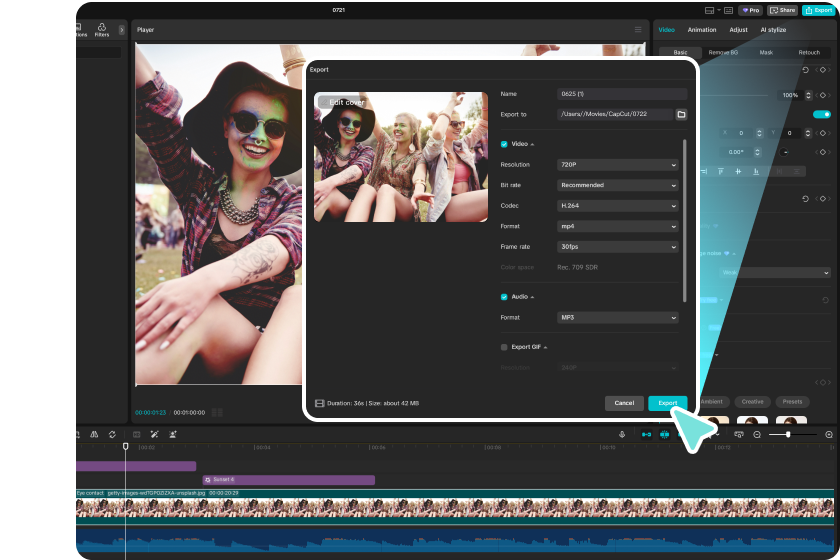 Mengeksport video akhir dari pembuat video festival CapCut