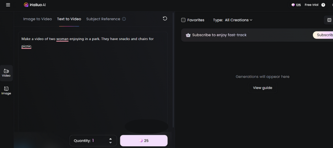Type the prompt and create a video