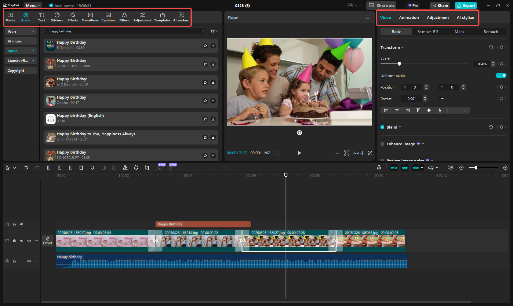 Edit and enhance the birthday video