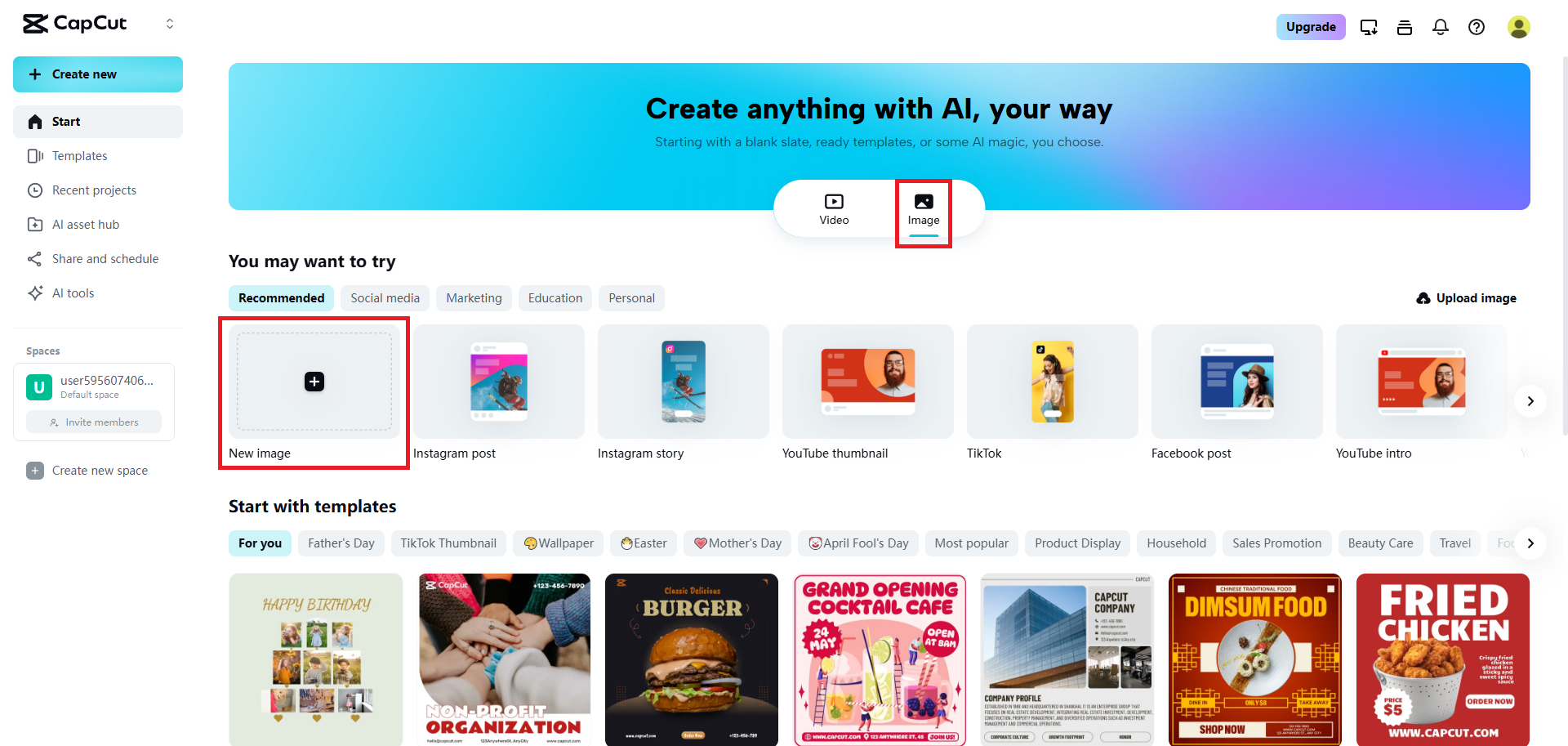 Access the new image option