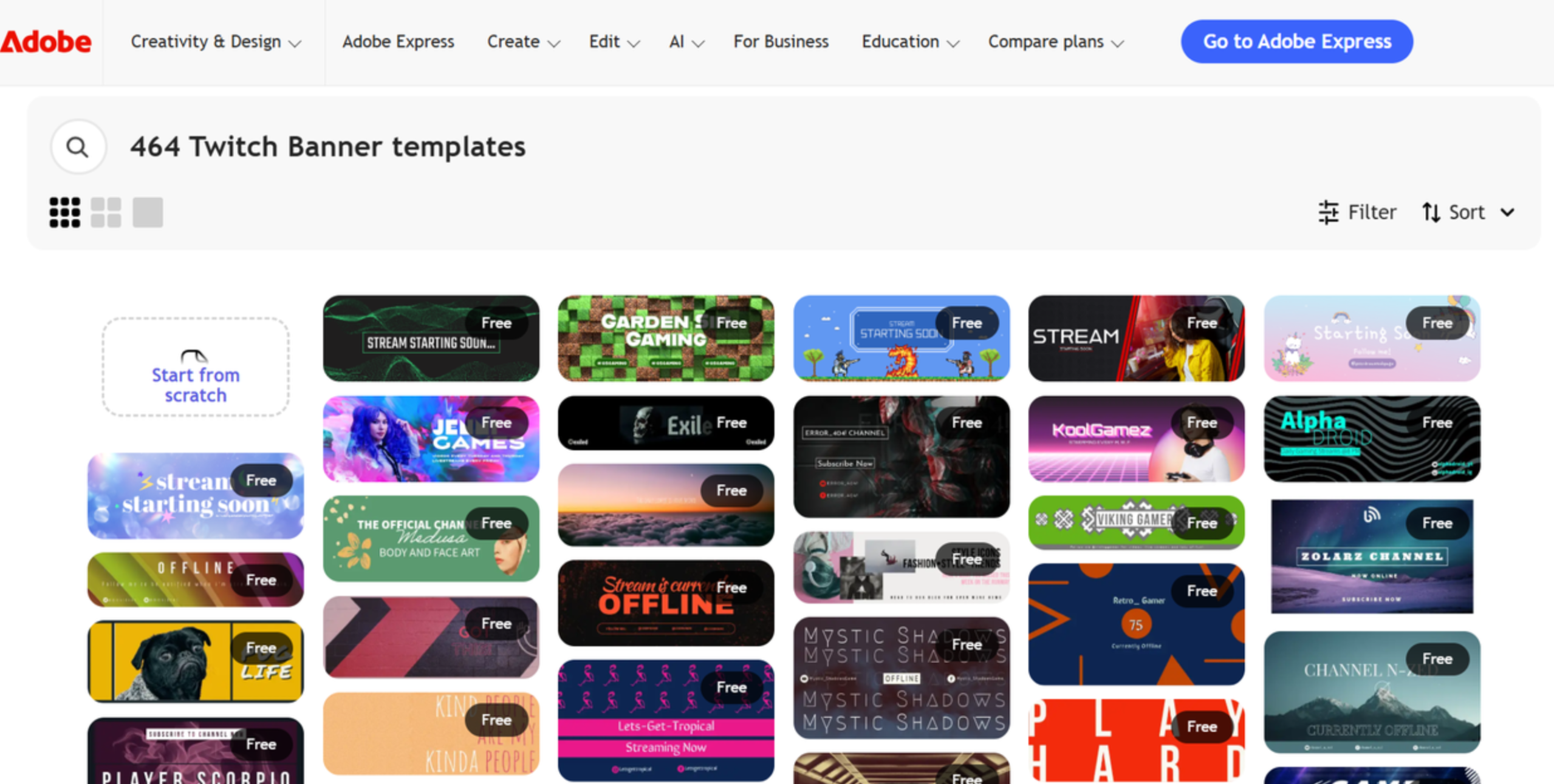 Adobe - alat berguna untuk mencari templat banner Twitch untuk dimuat turun
