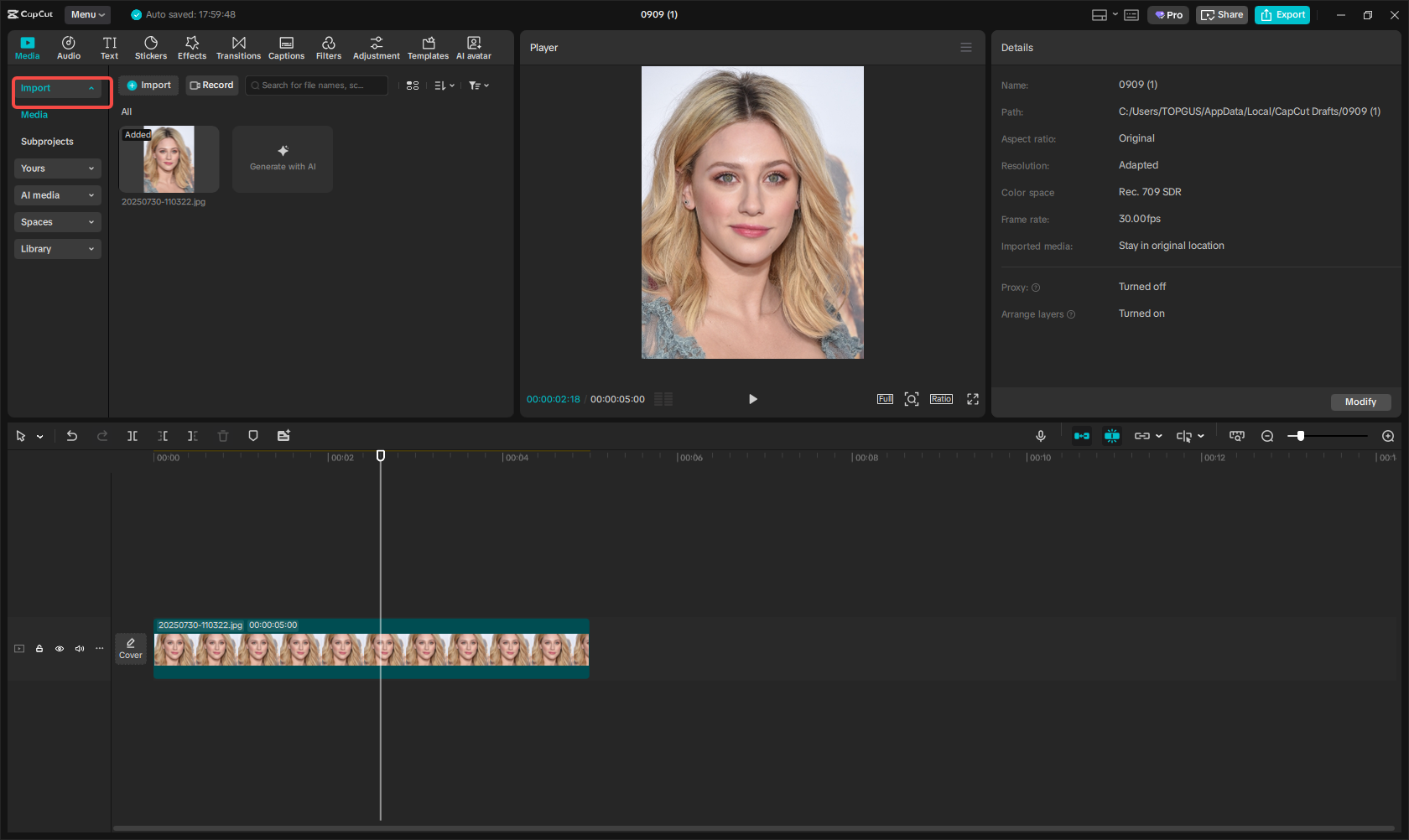 Import your photo to CapCut