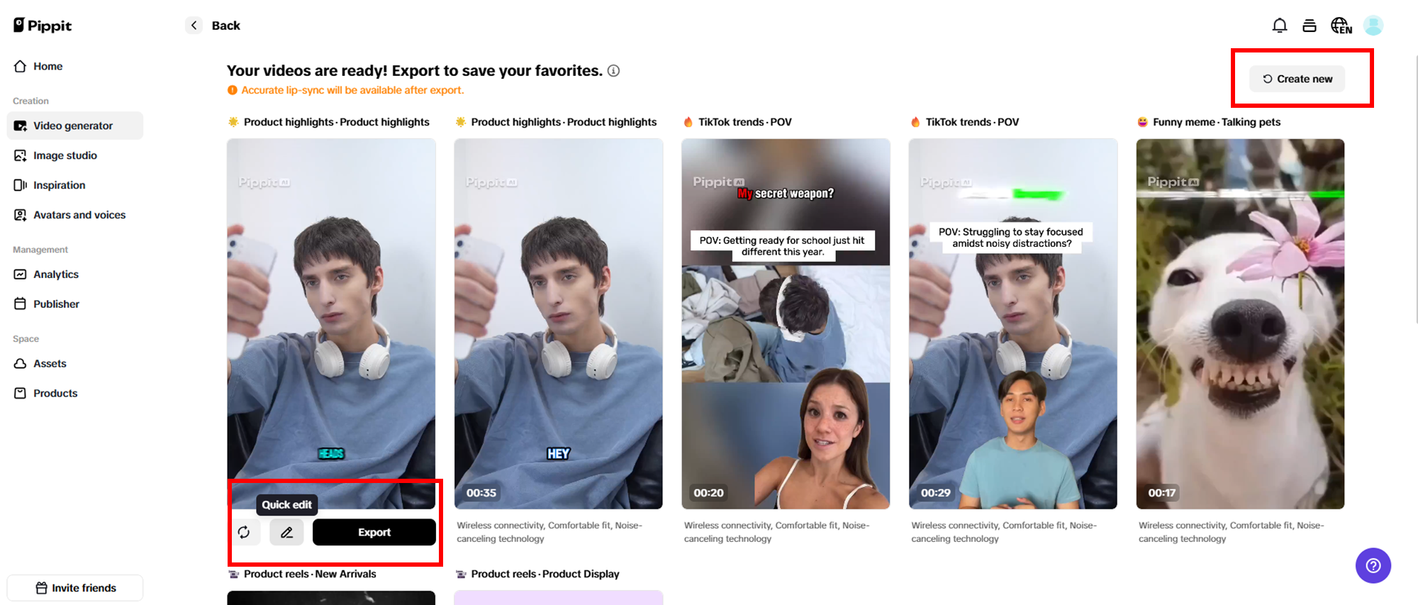 Select your preferred generated video