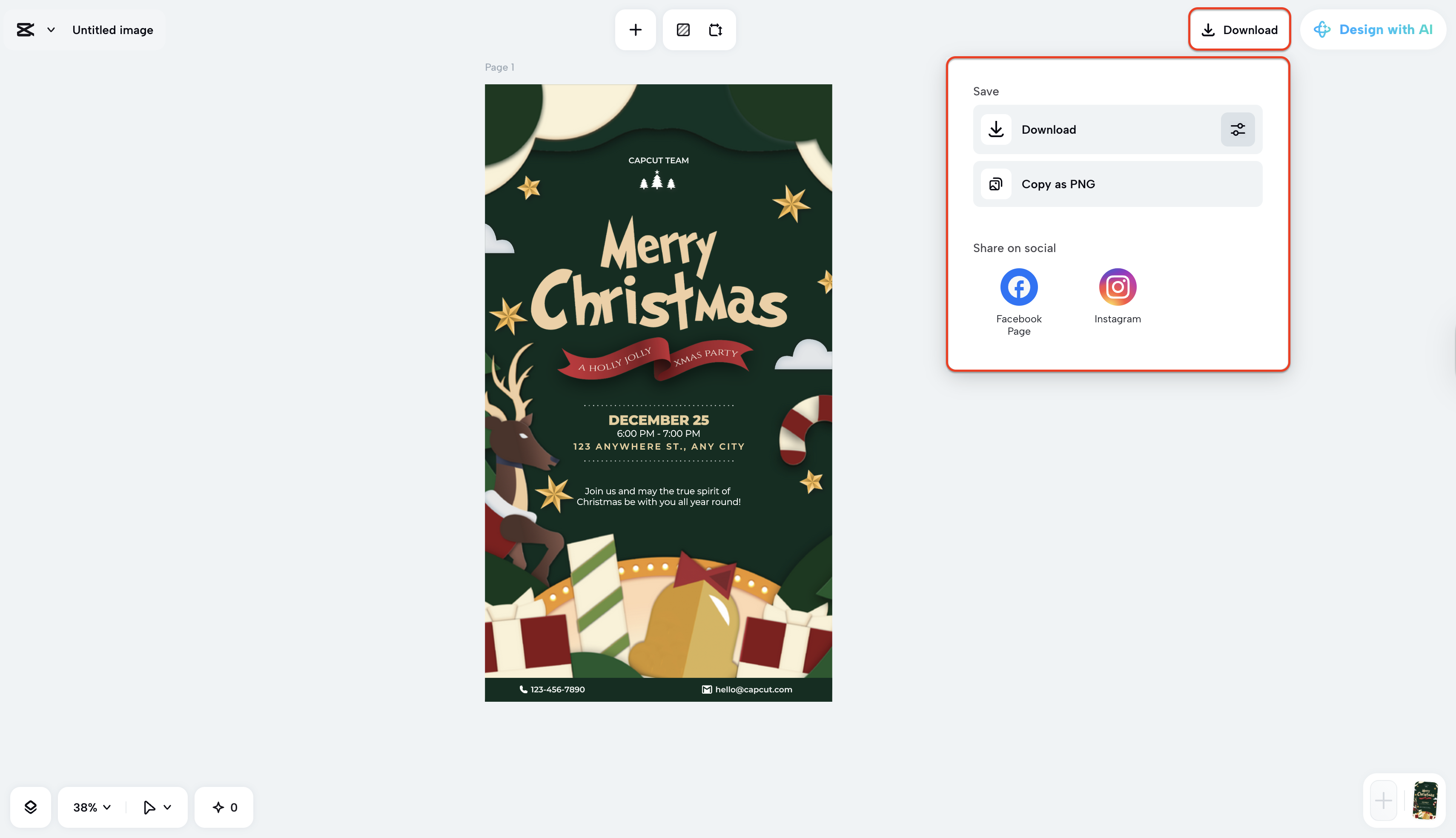 Export your finalised Christmas invitation card
