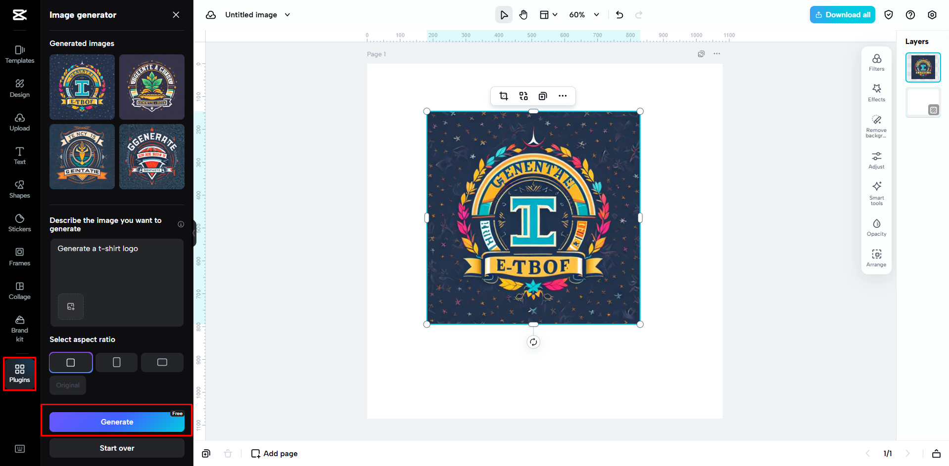 Auswahl eines T-Shirt-Logos in CapCut Web