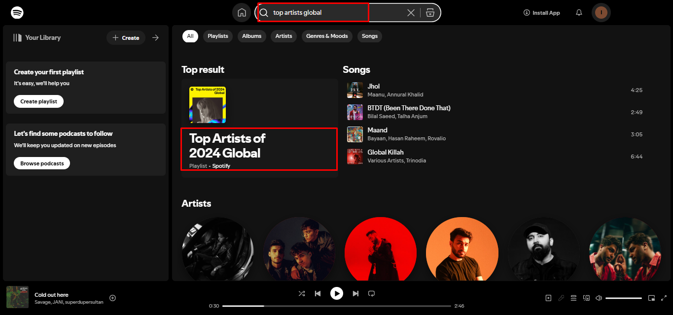 Bild, das zeigt, wie man die 500 besten Künstler auf Spotify auf dem Desktop findet