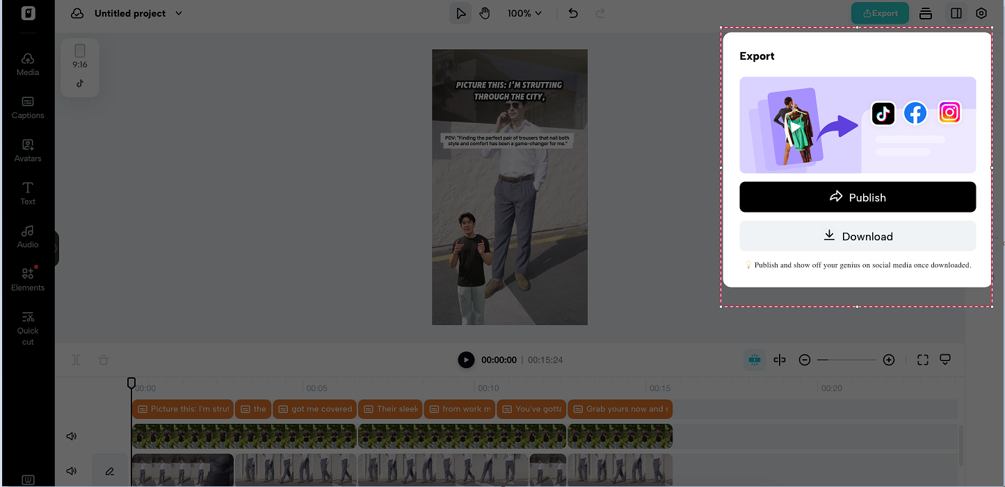 Publish or download your video