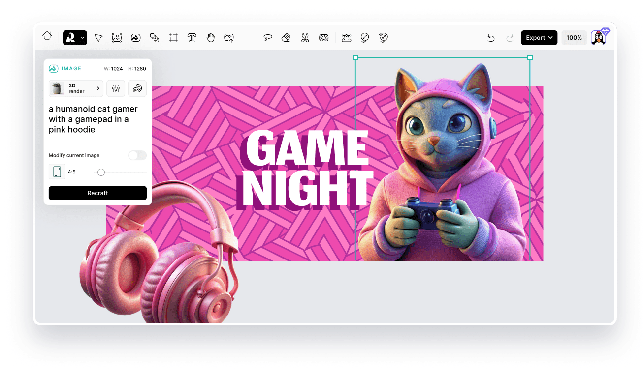 Interface do Recraft - o gerador de banner Twitch mais curtido