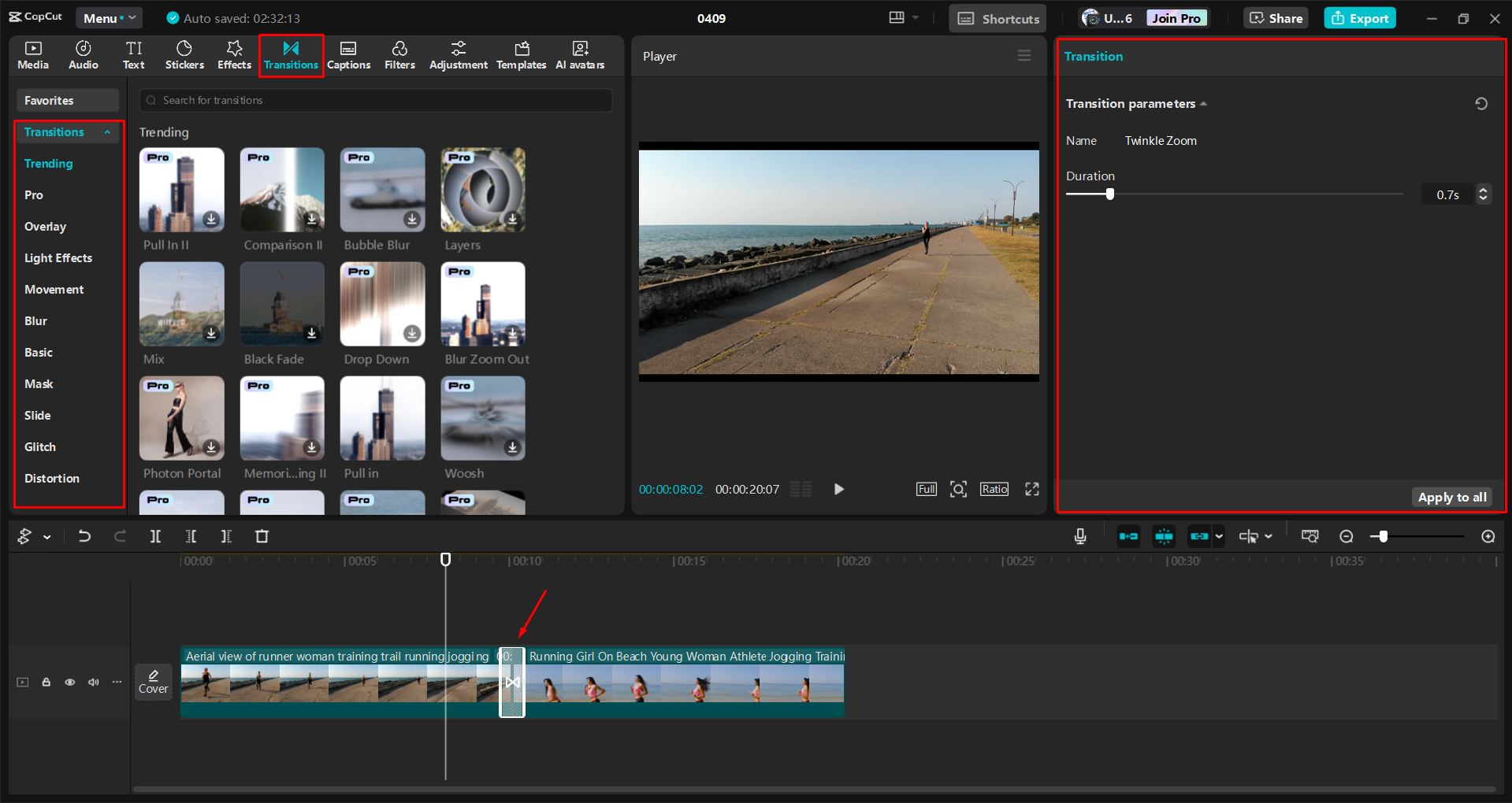 Ajout de transitions de zoom à une vidéo avec l' CapCut éditeur vidéo de bureau