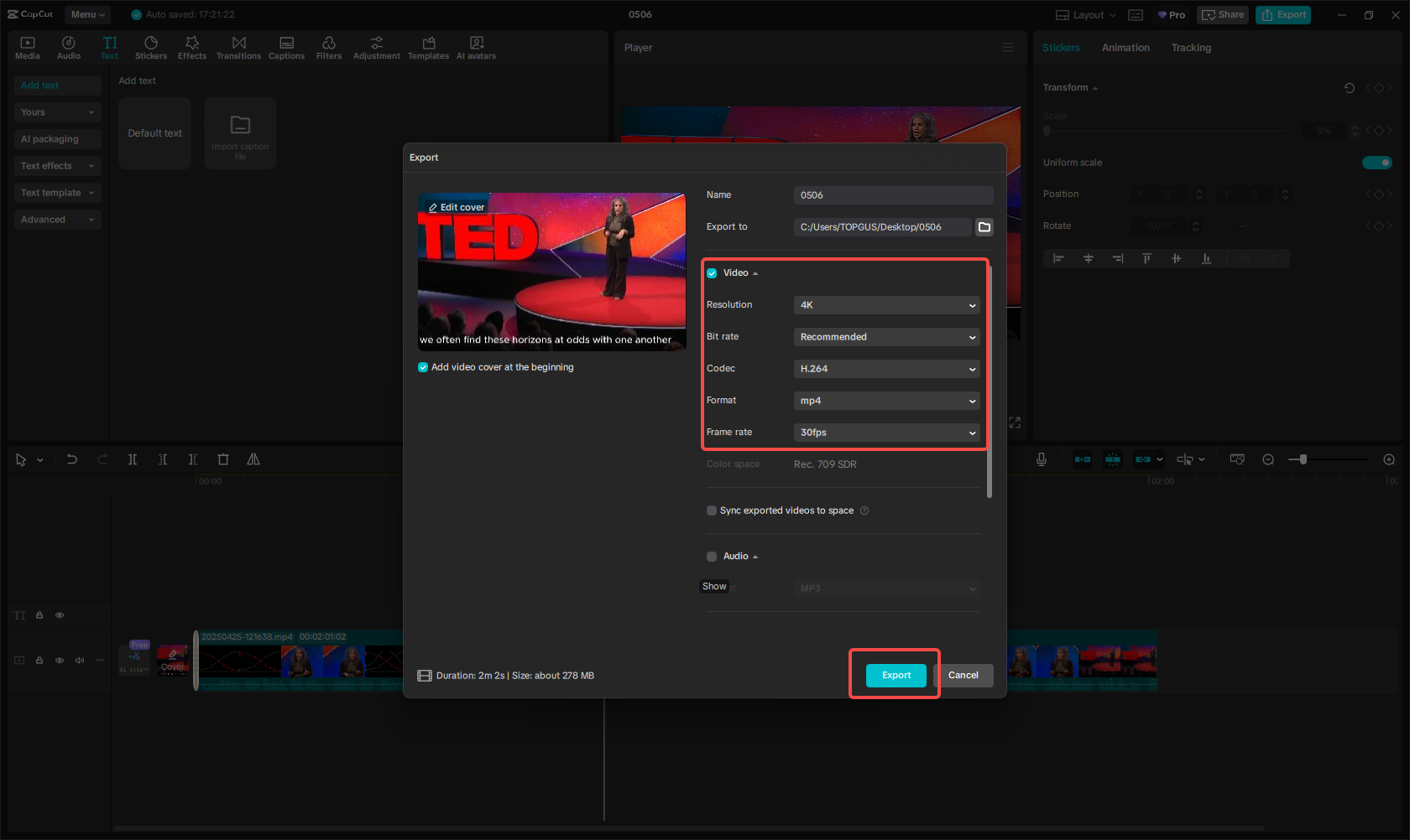 Exporter une vidéo avec du texte