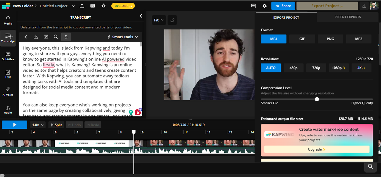 Antarmuka Kapwing - editor klip video yang ramah pengguna dan online