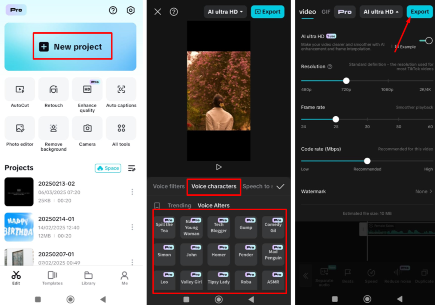 Image showing how to use CapCut's male to female voice converter