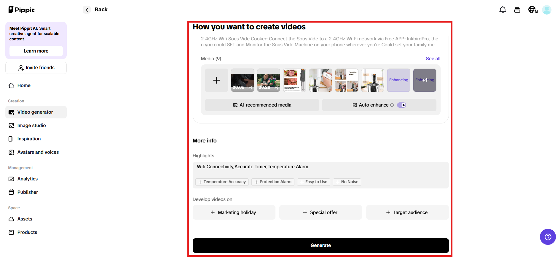 How you want to create videos tab