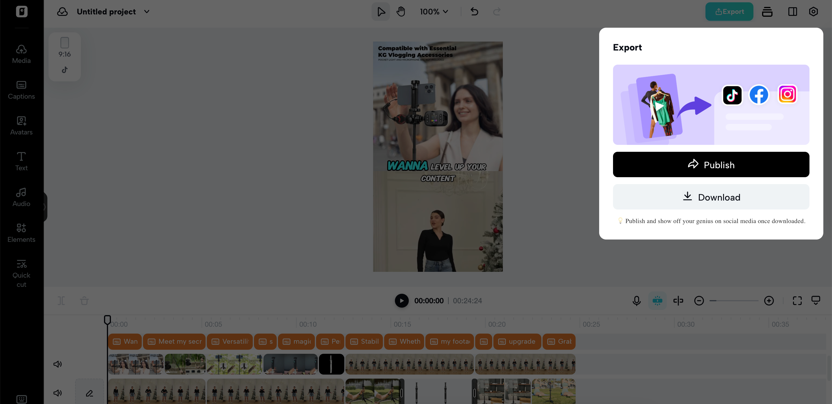 Publish or download your created video