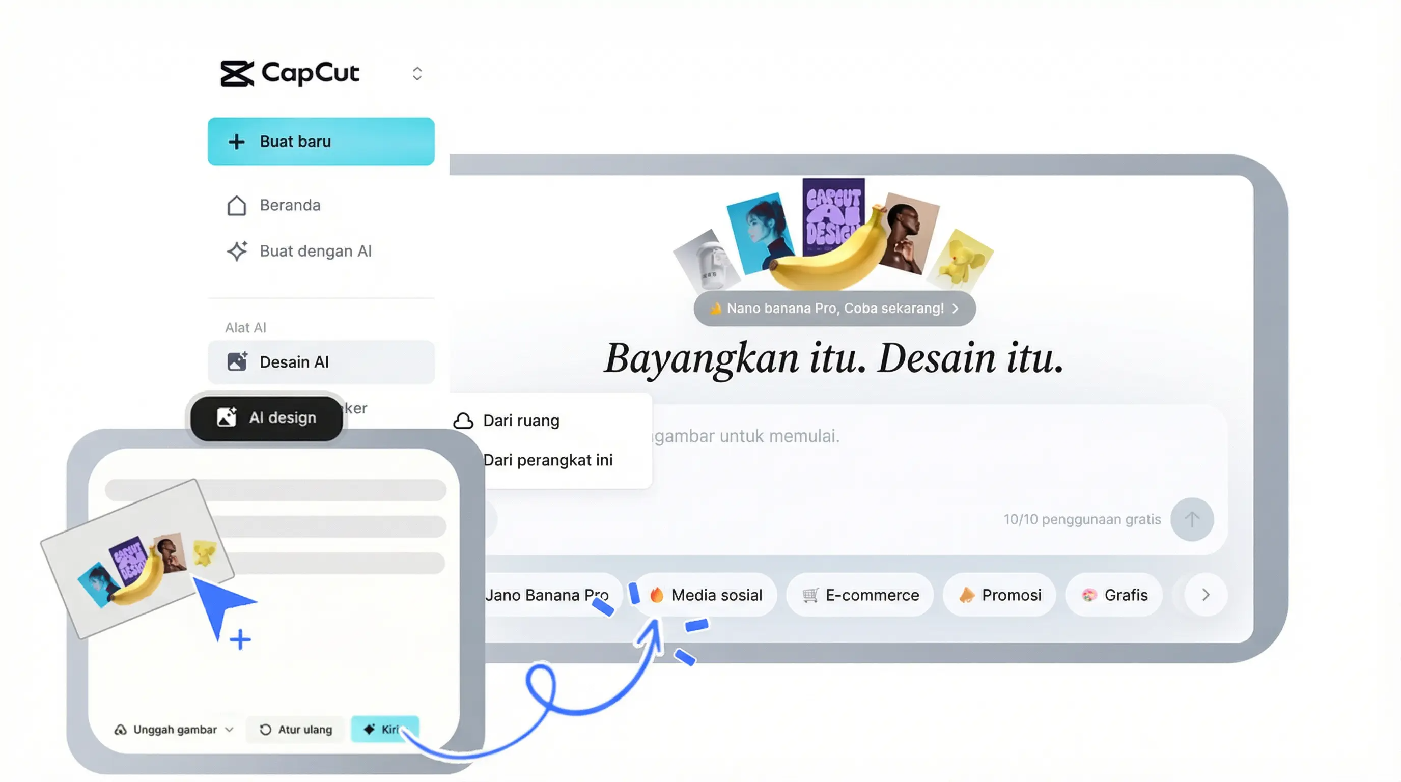 Unggah gambar ke CapCut AI Design