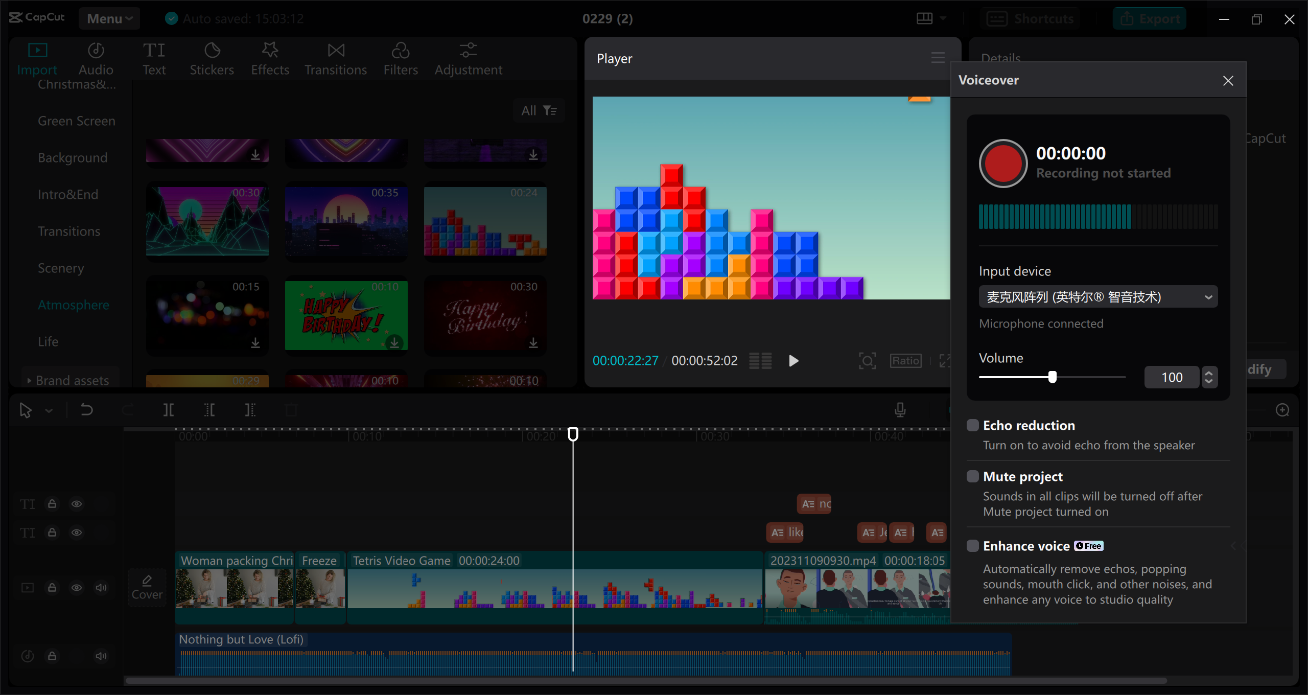 Timeline synced with captions and voiceover track.