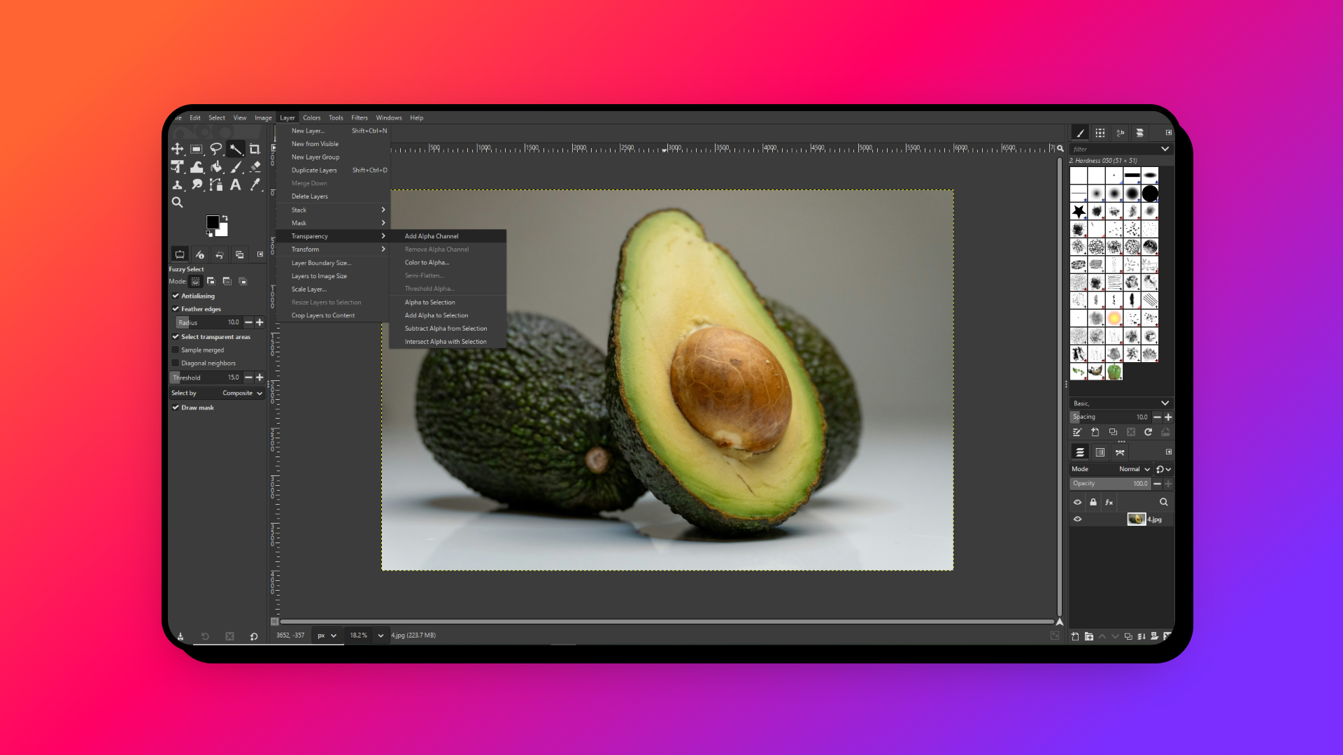 Load your image and add an alpha channel